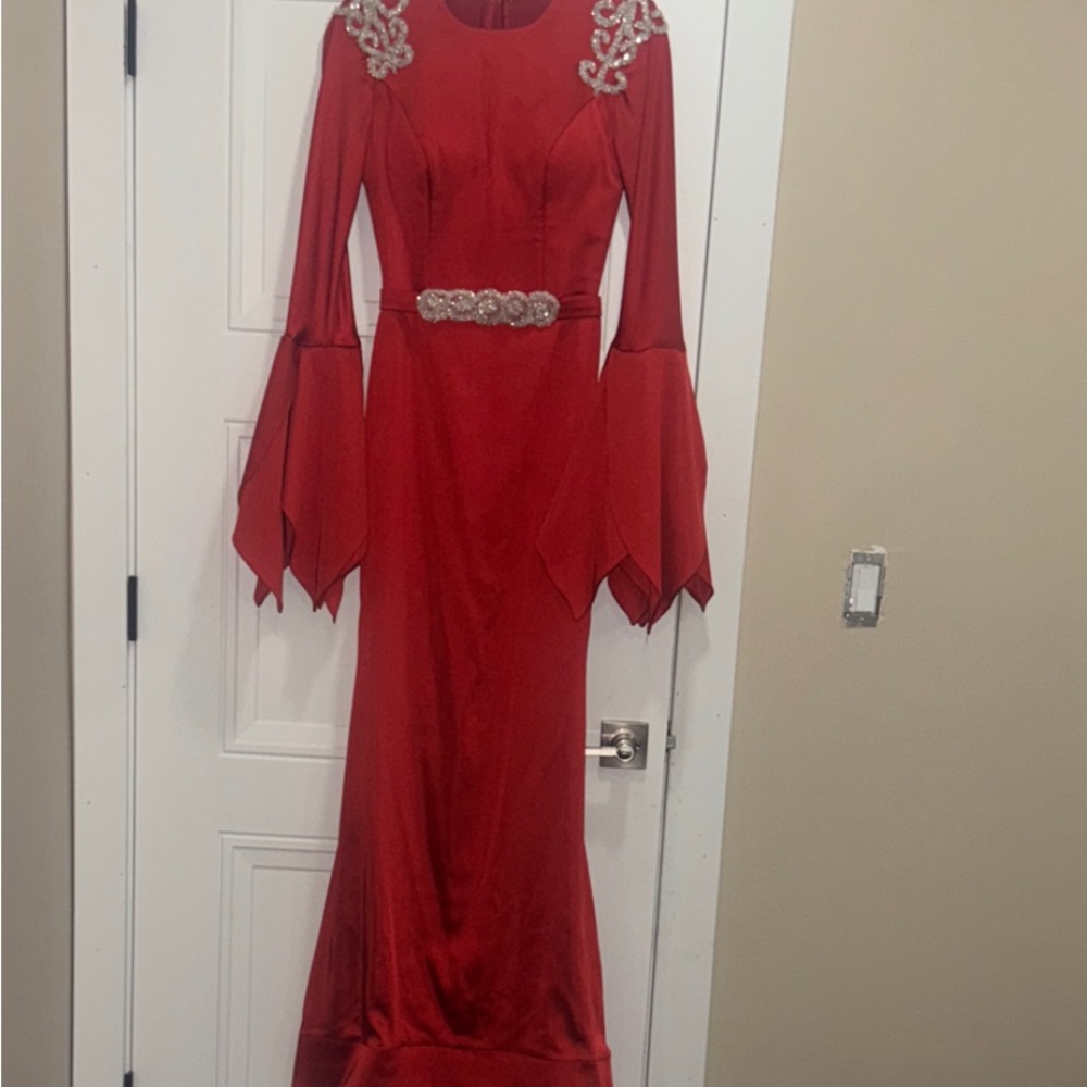Elegant Red Evening Gown with Embellishments